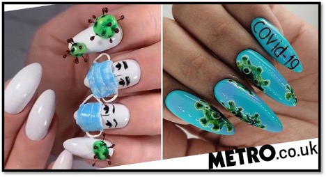 photo of painted nails reflecting COVID-19 design