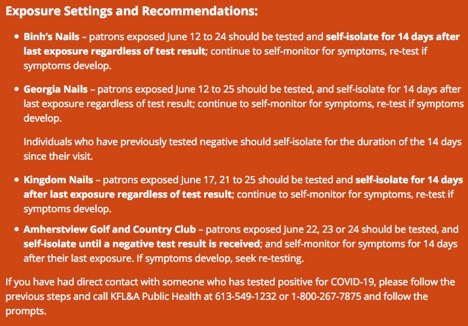 list of recent COVID-19 exposure areas