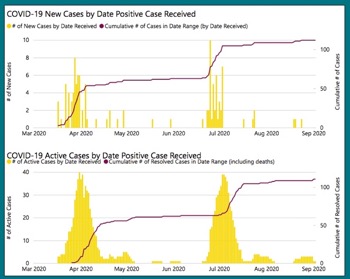 Graph showing COVID-19 cases in KFL&A