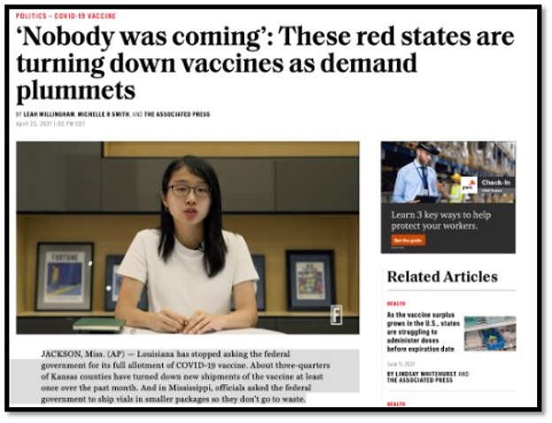 screenshot of news article woman sitting at a desk with framed photos behind her
