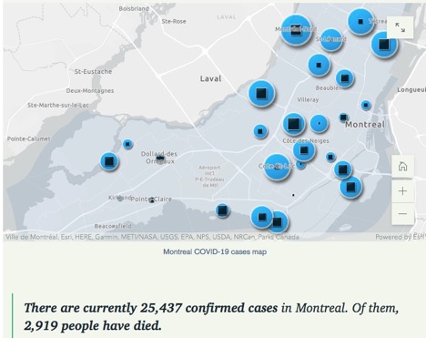 map of Montreal  COVID-19 cases 