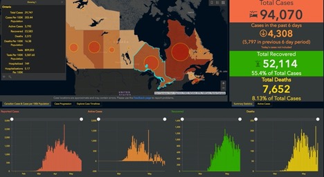 map showing total cases across Canada