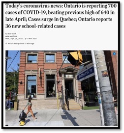 news headline of Ontario reporting 700 cases picture of building and street sign