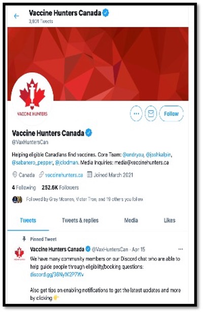 screenshot of tweet to help Canadians find vaccines