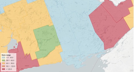 Map of GTA with cases