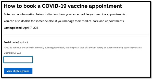 screenshot of how to book an covid-19 vaccine appt