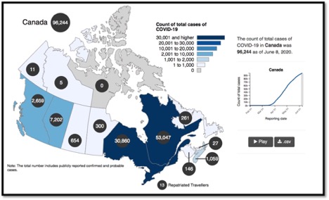 map of number of cases by province as of June 8