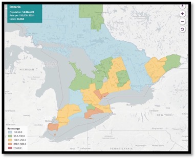 map of GTA showing prevalence of cases