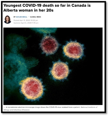 screen shot of news story about young person death from COVID-19