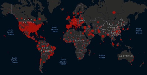 wold map showing prevalence of cases in each country