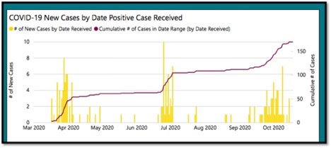 graph showing covid-19 new cases by date positive received