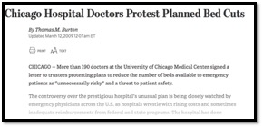 screenshot of news article Chicago Hospital Doctors Protest Planned Bed Cuts