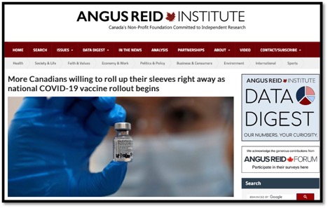 screenshot of a news item showing a gloved hand holding a bottle of vaccine