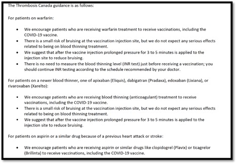memo providing information for people on warfarin and getting vaccinated