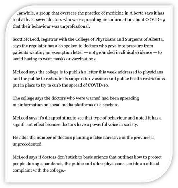 article about 7 Alberta physicians spreading false info