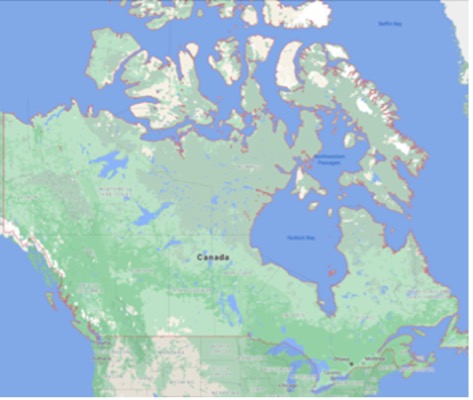 map of Canada and it's surrounding waters
