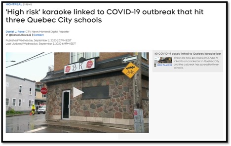 News article re covid-19 outbreak at karaoke bar in Quebec City
