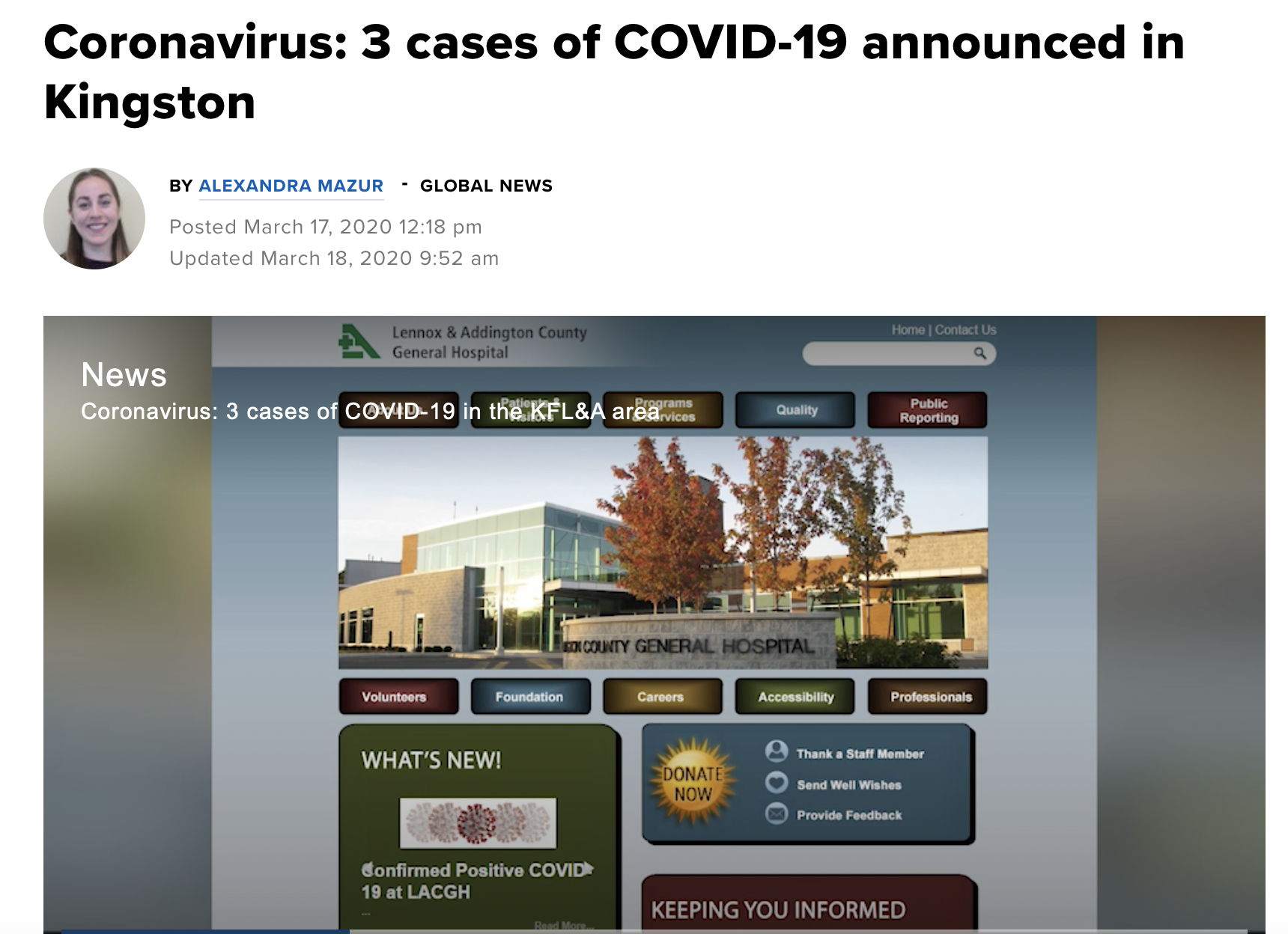 screen shot from news broadcast on covid-19 in Kingston
