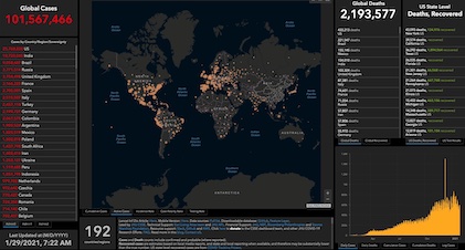 global map with dots and ranking of countries with highest covid cases