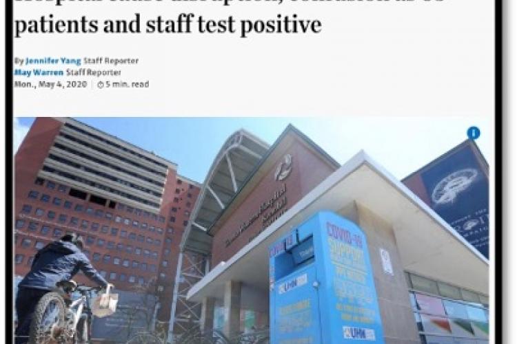 headline of COVID-19 outbreak at Toronto Western Hospital