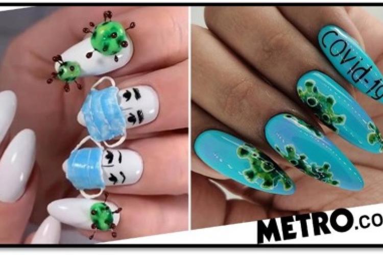 photo of finger nails painted with a COVID-19 related design