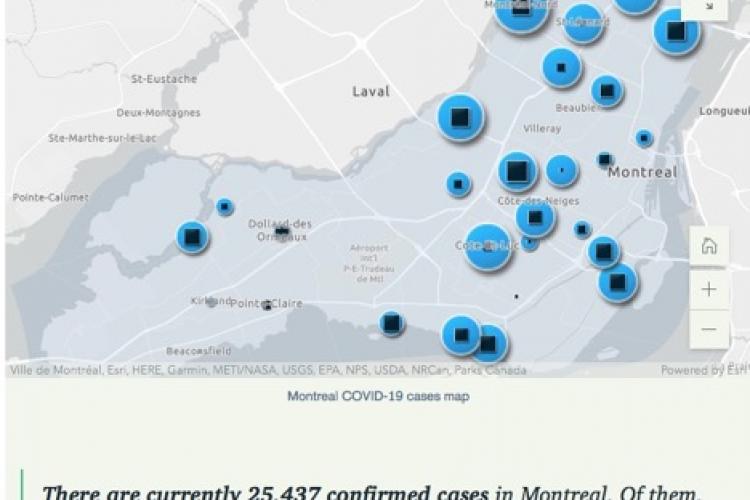 Map of Montreal and COVID-19 cases