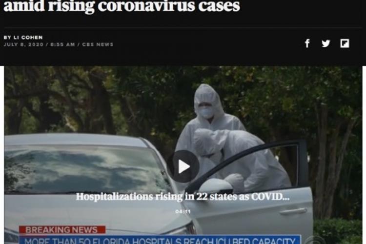screenshot of news video re 84% of Floridas ICU beds full due to coronavirus