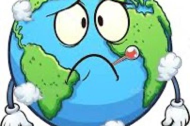 cartoon of a globe with ice pack and thermometer