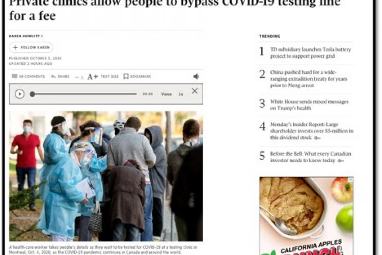 screenshot of healthcare workers and people lined up for testing