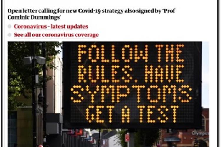 news article re herd immunity with a neon traffic sign