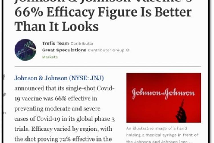 screenshot of news article with Johnson and Johnson logo