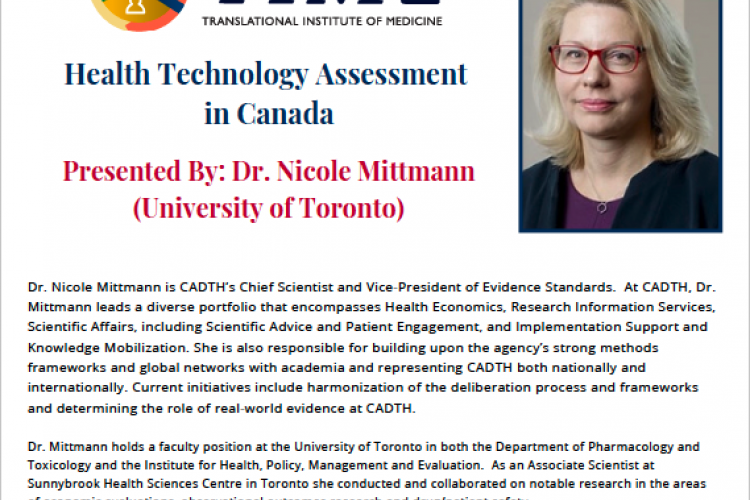 Dr. Nicole Mittmann is this year's TIME Speaker for the Medical Grand Rounds.   Dr. Mittmann is an expert in Health Economics and will be giving a talk on Thursday, January 27th, 2022.