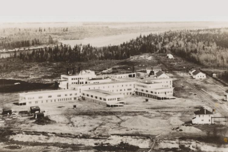 arial photo of first hospital in Moose Factory ON
