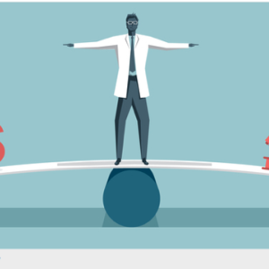 Physician balancing between $ and microscope
