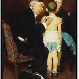 Norman Rockwell painting of Doctor with child patient doing house call