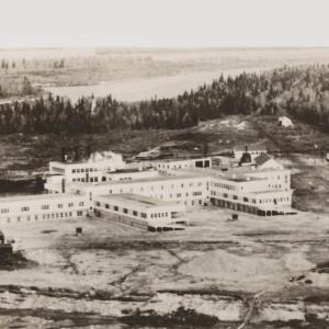 arial photo of first hospital in Moose Factory ON